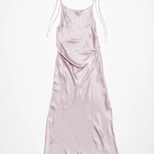 Acne Studios Hammered-Satin Wrap Midi Dress in Light Lilac Purple